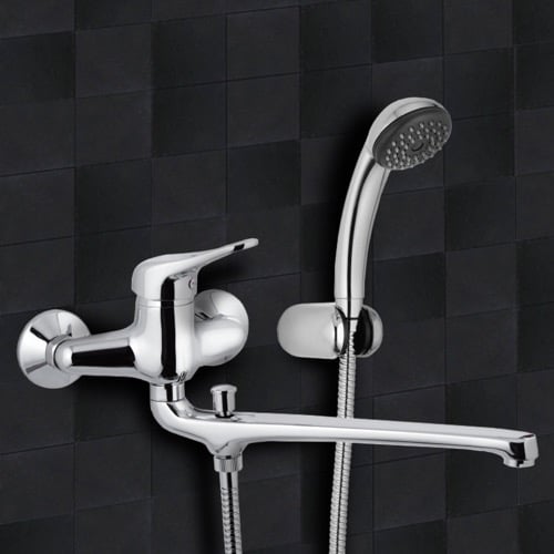 Chrome Wall Mount Tub Faucet with Long Swivel Spout and Hand Shower Remer K49
